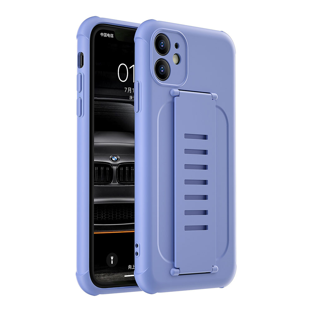 Hand Strap Grip ELASTIC Slim TPU Protective Case Cover for iPhone 12 / 12 Pro 6.1 (Purple)